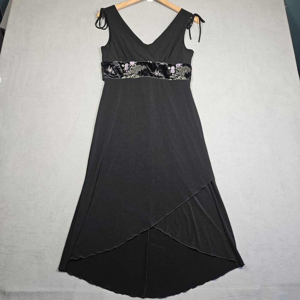 Vintage Y2K Babydoll Dress Womens L Black Whimsigoth Grunge Asian Inspired
